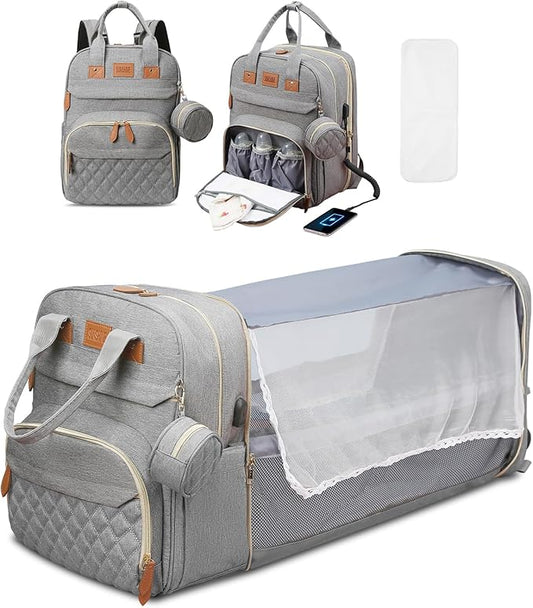 Diaper Bag Backpack, Large Diaper Bag with Changing Station, Baby Bag, New Mom Gifts, Lightweight Waterproof Unisex Diaper Bag with Insulated Pockets and USB Charging Port, Grey
