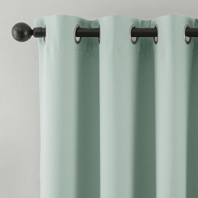 Beauoop 100% Blackout Curtains 54 Inch Long 2 Panels for Bedroom Living Room Seafoam Green Solid Room Darkening Thermal Insulated Soundproof Energy Saving Grommet Top Window Treatment Drapes,52x54