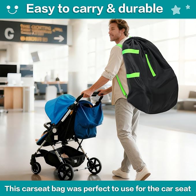 Waterproof Car Seat Bags For Airplane Travel, Durable Carseat Cover For Air Travel Car Seat Travel Bag with Shoulder Straps and 2pcs Luggage Tags For Airplane