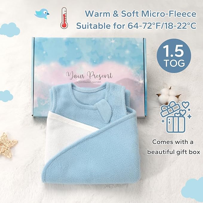 ZIGJOY Swaddle Sleep Sack Newborn 1.5 Tog Fleece Wearable Blanket Baby 0-6 Months - Lightweight MicroFleece Winter Sleeping Sacks Bag for Infant Girl Boy Gifts, Blue