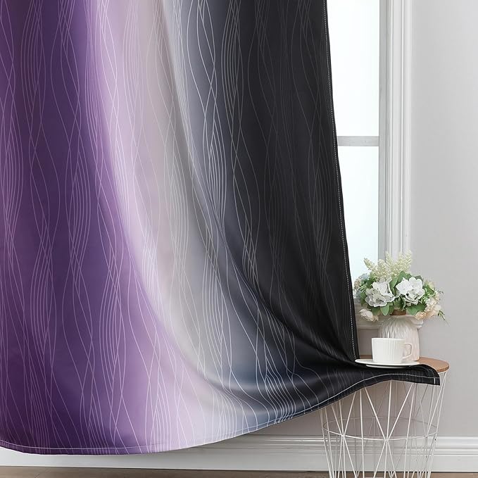 Estelar Textiler Purple and Black Ombre Blackout Curtains for Bedroom, Thermal Insulated Gradient Blackout Drapes, Full Room Darkening Energy Saving Curtains for Living Room, 42Wx63L, 2 Panels