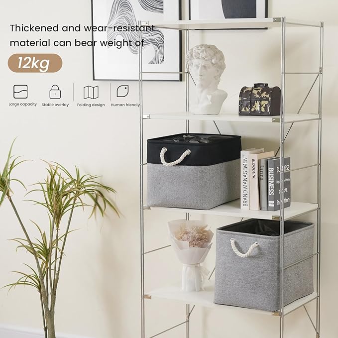 Large Storage Baskets- 16x12x12 inch Storage Bins for Shelves and Closet Organizing, Foldable Fabric Bin for Home Organization Clothes and Laundry (3-Pack, Gray)