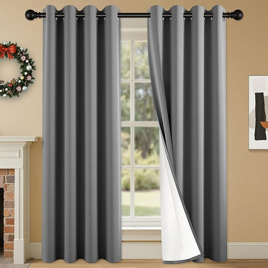 100% Blackout Curtains 84 Inch Length for Bedroom Living Room, Grommet Thermal Insulated Room Darkening Drapes, Light Blocking Window Treatment Decor, 2 Panels, 54x84, Charcoal Grey