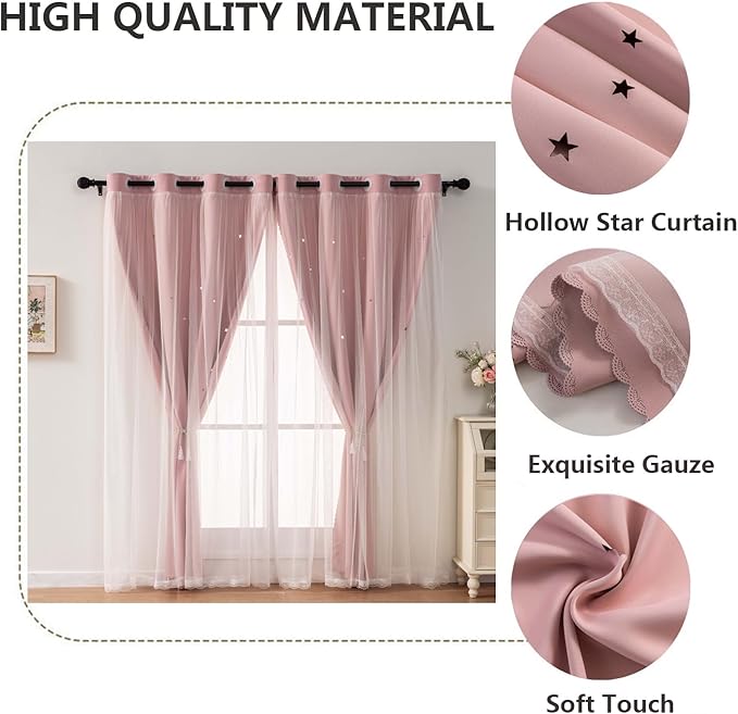 Light Pink Curtains for Girls Bedroom Solid Window Treatment Set Grommet Top Light Blocking Blackout Curtain for Living Room/Bedroom 2 Panels 42 x 63 inch Baby Pink