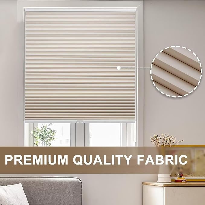 MYshade Cordless Blackout Cellular Shades, 1.5" Honeycomb Window Blinds for Bedroom & Nursery, Thermal Insulated, Noise Reducing, Privacy Shades, Inside or Outside Mount (40" W x 64" H, Beige)