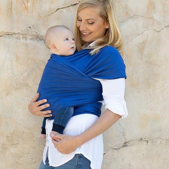 Cuddlebug Hands-Free Baby Carrier - Soft & Stretchy Wrap for Newborn to Toddler 7-35 lbs - One-Size-Fits-All Hip-Healthy Holder (Blue)