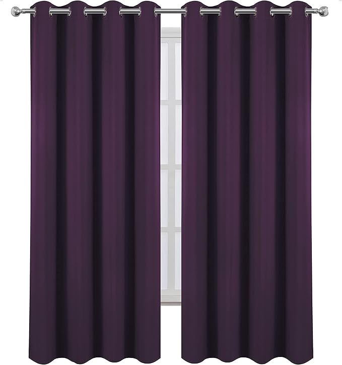 LEMOMO 100% Blackout Curtains 52 x 95 Inch Purple Curtains 2 Panels Darkening Thermal Insulated Bedroom Curtains