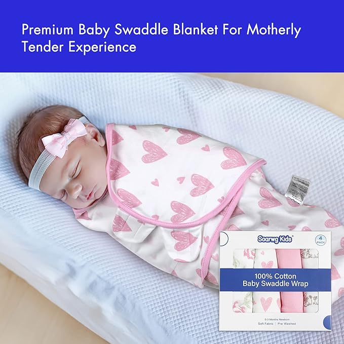 Organic Baby Swaddle Sleep Sacks, 4-Pack Swaddles for Newborns Baby Essentials, Infant 0-3 Months, 100% Cotton Soft & Snug Adjustable Wrap Nursery Swaddling Blankets Improves Sleep
