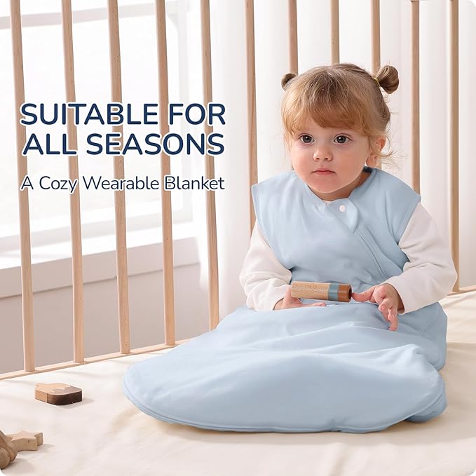 usbettas 1.0 Tog 2.5 Tog Baby Sleep Sack, 100% Cotton Baby Sleeping Bag 3-24M, 2-Way Zipper Baby Wearable Blanket