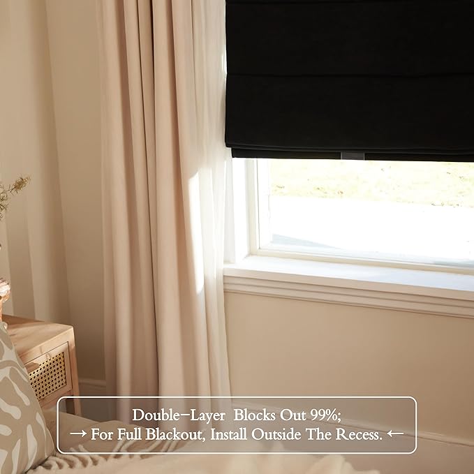 Blackout Roman Shades Cordless for Windows, Pull Down Window Shades Blinds with Heavy 430GSM Chenille & White Backing & Thermal Insulated & Hidden Cords, 36x72 Inches (Mottled Black)