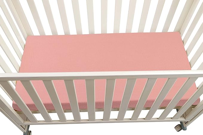 Onacosht Muslin Crib Sheets for Boys Girls, Soft Breathable 100% Cotton Baby Fitted Sheet 52" x 28" for Standard Toddler Crib Mattress, 2 Pack, Pink Blossom