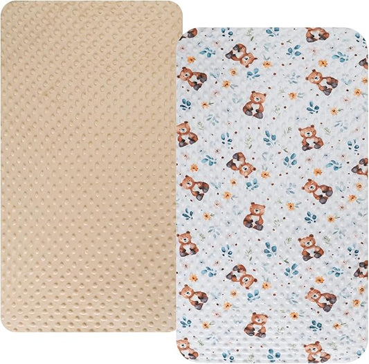 Dot Bassinet Sheet Set 2 Pack Stretch Fitted Cradle Sheets,Ultra Soft,Universal Fit Oval Rectangle Hourglass Pad/Mattress, for Baby Girls and Boys Light Coffee, Bear
