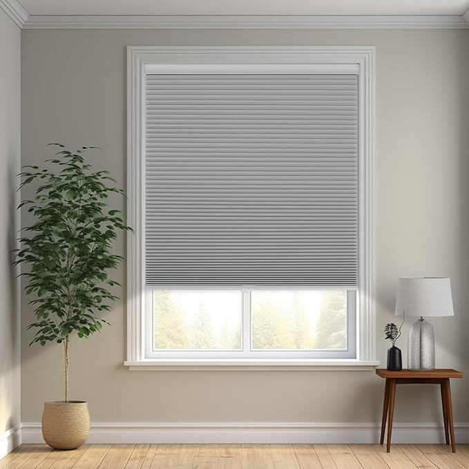 Changshade Cordless Cellular Shades, Blackout Honeycomb Shades for Windows, Pull Down Pleated Blinds, Easy to Install for Indoor Windows and French Doors,64" W x 72" H, Grey