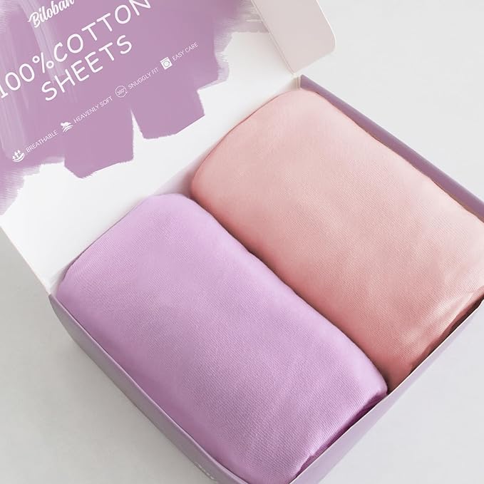 Bassinet Sheets Fit for Baby Delight, Semphis, Babybond and Koolerthings (3 in 1) Baby Bassinet Bedside Sleeper, 100% Cotton, 2 Pack, Ultra Soft Bassinet Sheet, Pink and Violet