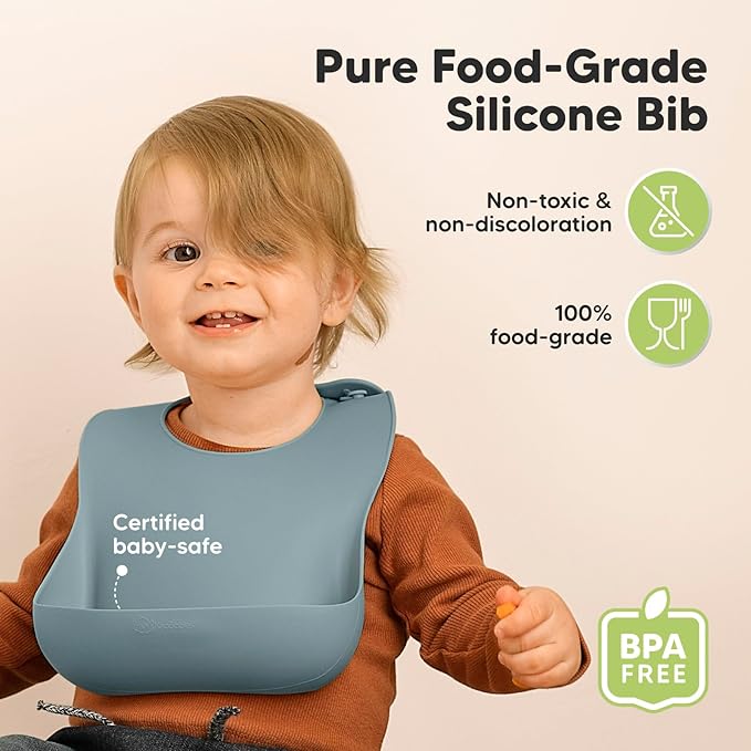 KeaBabies 2-Pack Silicone Baby Bibs for Eating - Sturdy Food-Grade Silicone Bibs for Babies Girl, Boy, Large Food Catcher, Clean & Put On Easily, Waterproof Toddler Feeding Essentials (Alps)
