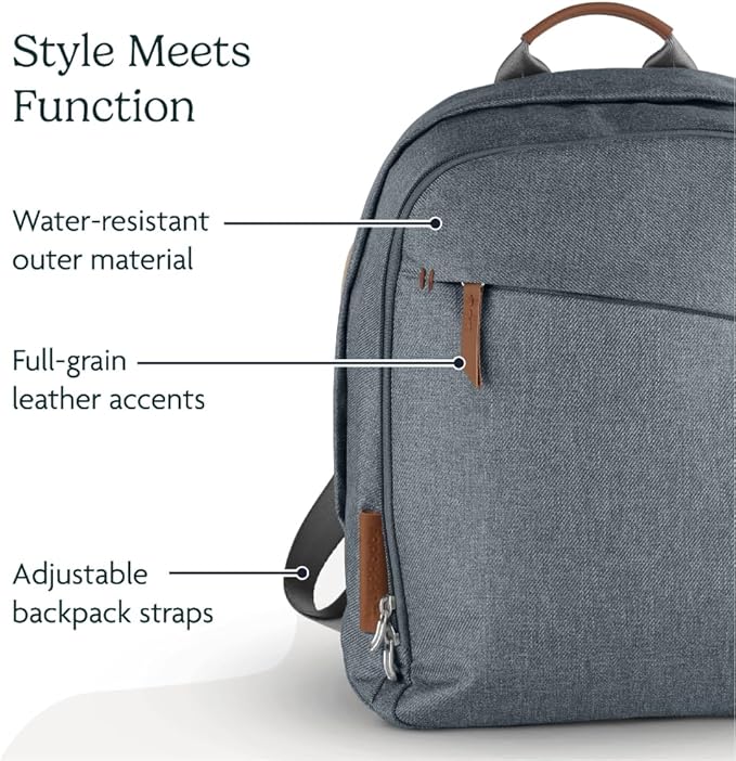 UPPAbaby Changing Backpack / Multiple Storage Compartments / Stroller Strap Attachment / Bottle Insulator and Changing Pad Included / Gregory (Blue Mélange / Saddle Leather)