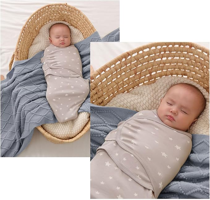 insular Baby Swaddle Wrap, Swaddle Blanket for Newborn and Infant, Adjustable Swaddling Set for Boy and Girl, Soft Cotton Baby Sleep Sack 3 Pack, Beige Sheep, Medium(3-6 Month)