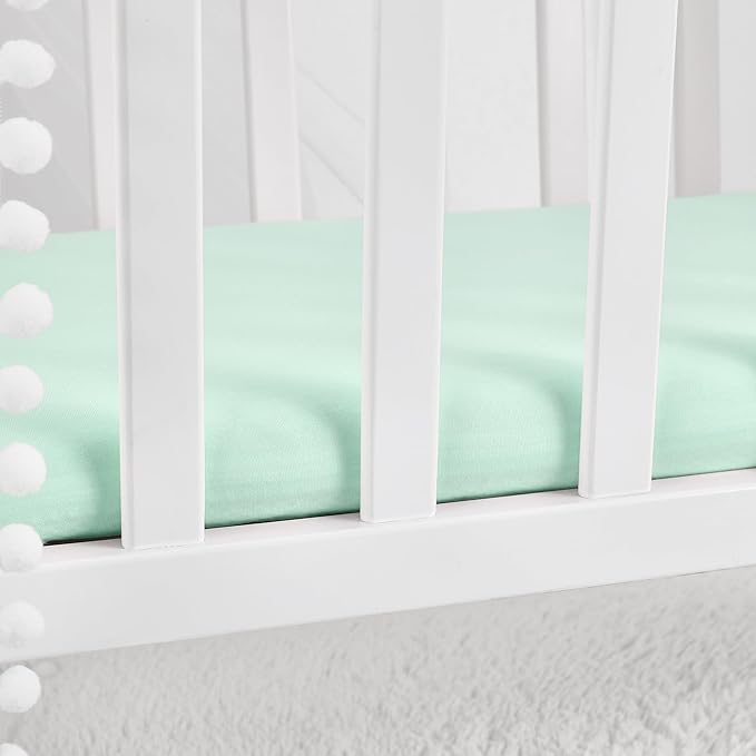 TILLYOU Baby Bassinet Sheets for Girls Boys 2 Pack Baby Sheets for Square Rectangle Oval Bassinet Mattress 33X16 Inch, Gray and Green