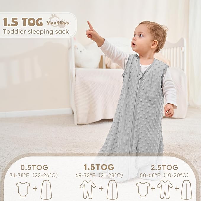 Yoofoss Fleece Baby Sleep Sack 18-24 Months with Plush Dots, TOG 1.5 Baby Wearable Blanket with 2-Way Zipper, Cotton Toddler Sleep Sack Fleece