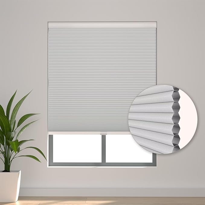 Changshade Cordless Blackout Cellular Shades for Indoor Windows Doors, Black Out Room Darkening HoneyComb Blinds Thermal Insulated 1.5 Inch Cell for Home, Bedroom, Bathroom, Nursey, 29"W×64"H, White