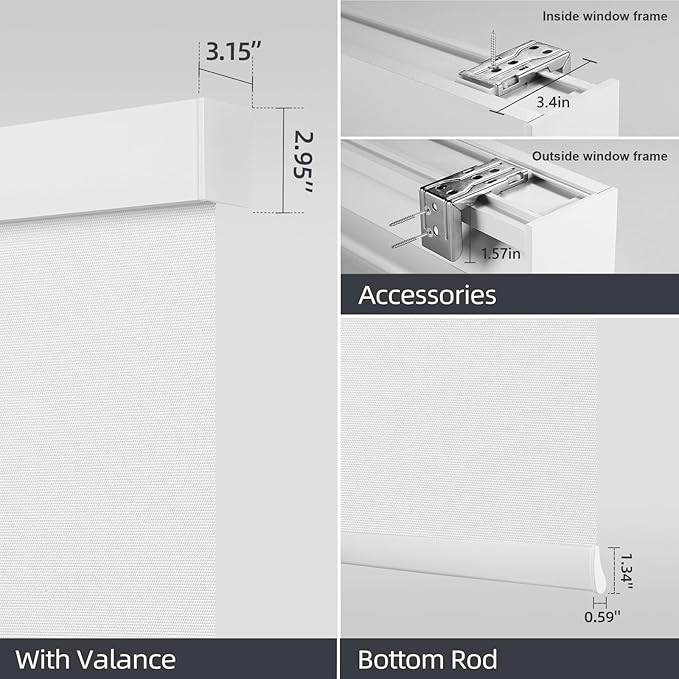 ZSTARR Motorized Smart Blind for Window with Remote Control, Automatic Blackout Roller Shade Customizable Size,with Valance Child Safety Rechargeable Battery Blinds (Waterproof White)