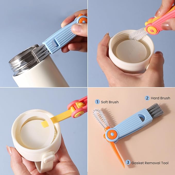 Ariseno 4-in-1 Baby Bottle Brush Set - Including Brushes for Bottles, Straws, Caps, & Nipples - BPA-Free (Grey)