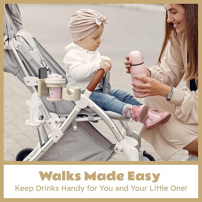 Lusinus 3-in-1 Dual Cup and Phone Holder with 360 Rotating Clamp Compatible with YOYO Stroller - Fits Bottles, Coffee Cups, Smartphones