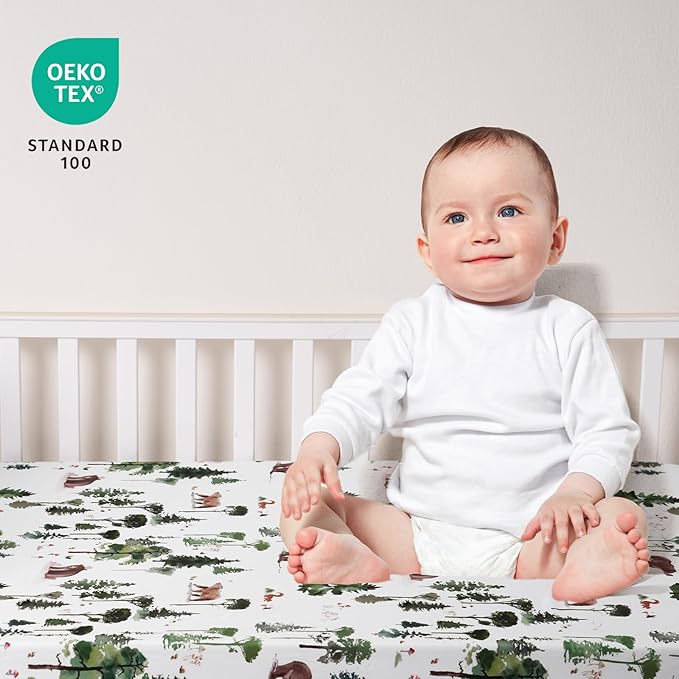 david's kids 3 Pack Fitted Crib Sheets, Ultra Soft Breathable Comfortable Baby Sheet Set for Boys Girls Neutral, 28x52 Inch Fits Standard Crib and Toddler Mattresses, Woodland Animals
