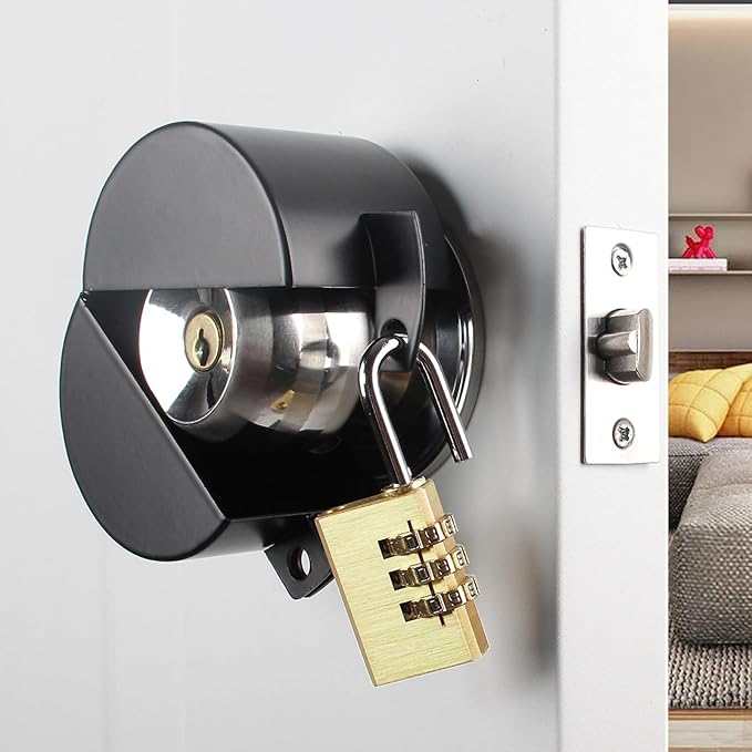 Door Handle Cover Lock, Door Knob Lockout Device,Elderly Patient Door Handle Iock, Child Safety Iock to Prevent Door Handle Rotation and Entry Black with Padlock