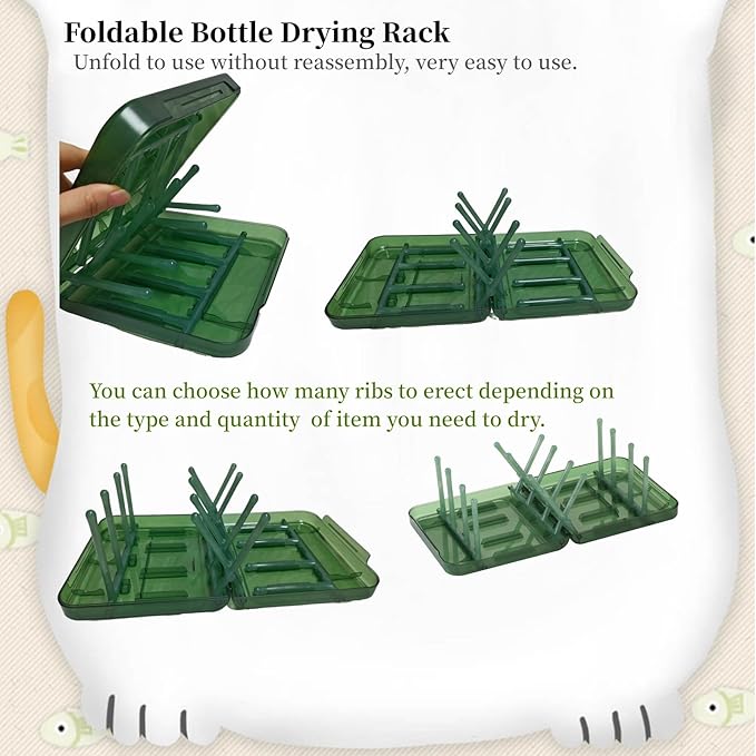 WHNL Travel Bottle Drying Rack Space Saving,Foldable Bottle Drying Rack with 16 Ribs,Portable Baby Bottle Drying Rack for Bottles,Breast Pumps and Other Feeding Accessories,Widely Used Daily Basis