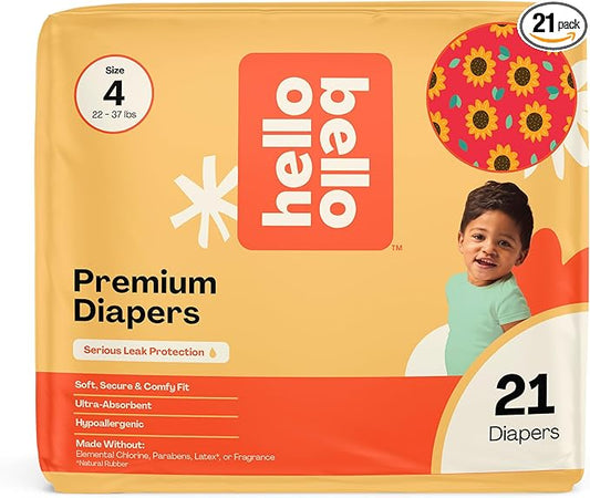 Hello Bello Diapers, Size 4 (22-37 lbs) Flower Child, 21 Count of Premium Disposable Baby Diapers, Hypoallergenic with Soft, Cloth-Like Feel