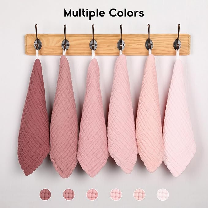 Unnivoll Muslin Baby Washcloths 6 Pack, 100% Cotton Wash Cloths for Babies, Large 12''X12'' Burp Cloths Absorbent and Soft for Newborn Infants Kids Boys Girls - Gradient Pink