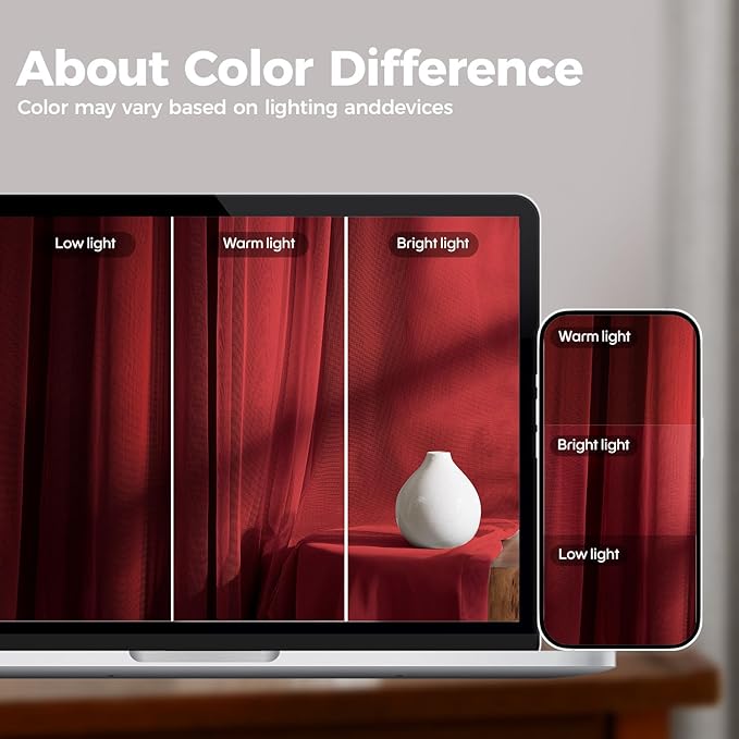 100% Blackout Curtains for Bedroom, Double Layer Red Curtains, Black Out Curtain 84 inch Long with Sheer Overlay for Living Room, Room Darkening Window Drapes with Grommet, 52" W x 84" L