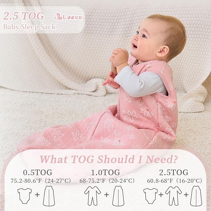 Looxii Baby Sleep Sack 12-18 Months 2.5 TOG Baby Wearable Blanket, Cotton Quilted Toddler Sleeping Sack 2-Way Zipper Warm Winter Sleep Sack for Baby Boys Girs