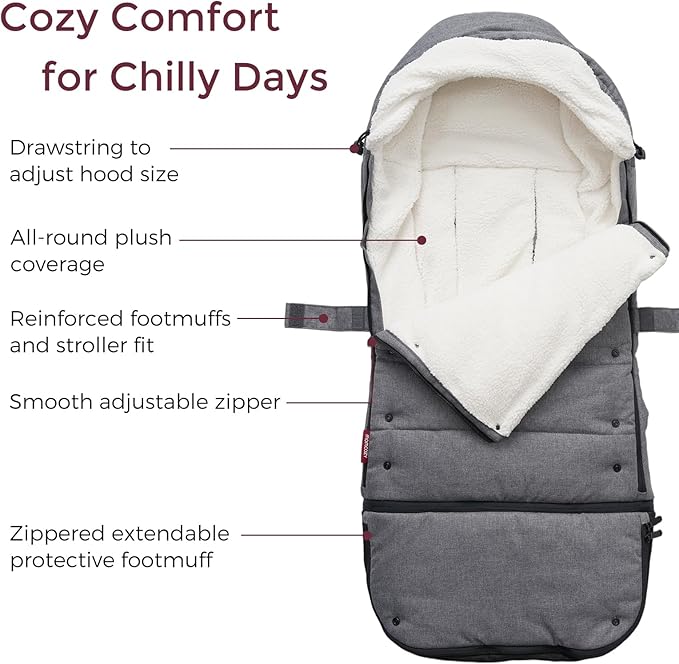 Momcozy Stroller Footmuff Universal | Easily Attaches to Most Strollers | Ultra-Plush,Weather-Proof | Deluxe Warm Stroller Bunting Bag | Extendable Stroller Cover for Winter | Adjustable Buckle
