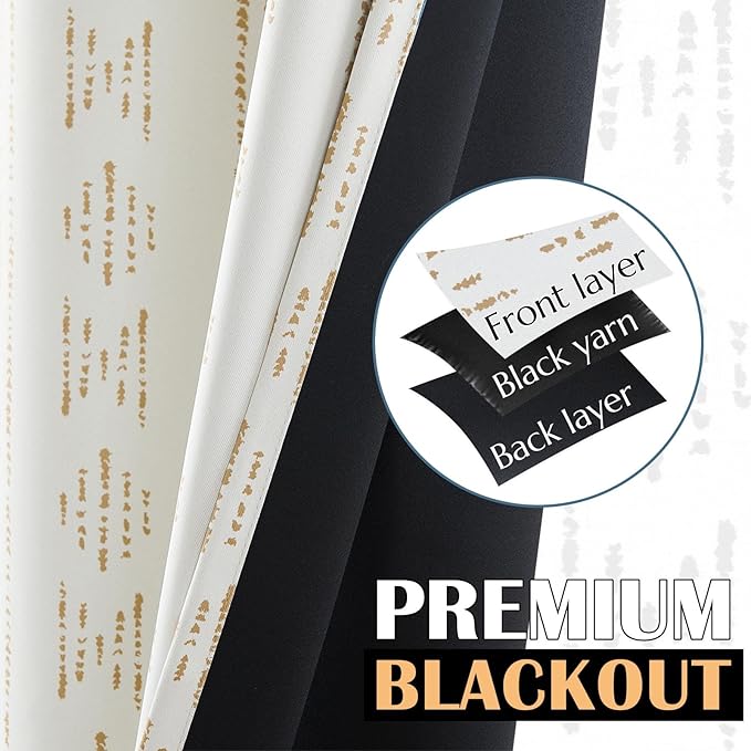 jinchan 95% Blackout Curtains Boho Curtains for Bedroom Living Room 90 Inch Long Grommet Top Thermal Insulated Beige Curtains Modern Room Darkening Drapes Window Curtain Set 2 Panels