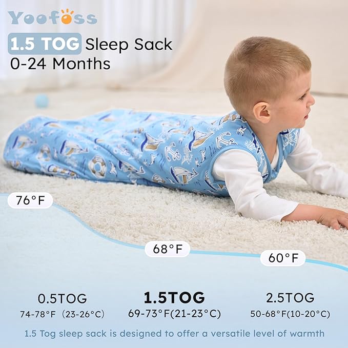 Yoofoss Baby Sleep Sack 6-12 Months, 1.5 Tog Baby Wearable Blanket with 2-Way Zipper, 100% Cotton Organic Fabric Winter Infant Sleeping Sack, Warm Soft Comfy