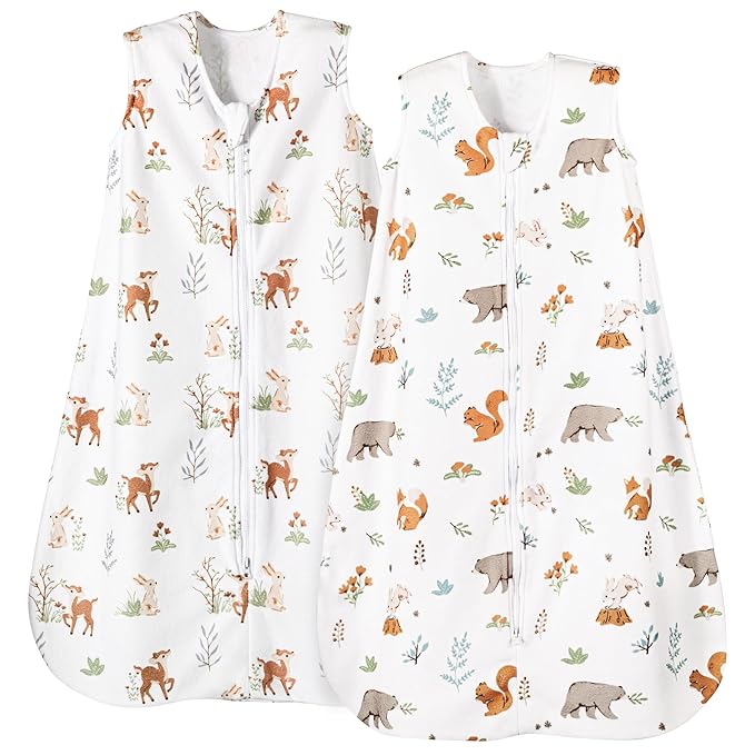 PHF Warm Micro-Fleece Baby Sleep Sack 12-18 Months, Soft Baby Wearable Blanket, 2-Way Zipper Sleeping Bags, 2 Pack Comfy Toddler Sleeping Sack for Boys, Large Size, Woodland & Animal