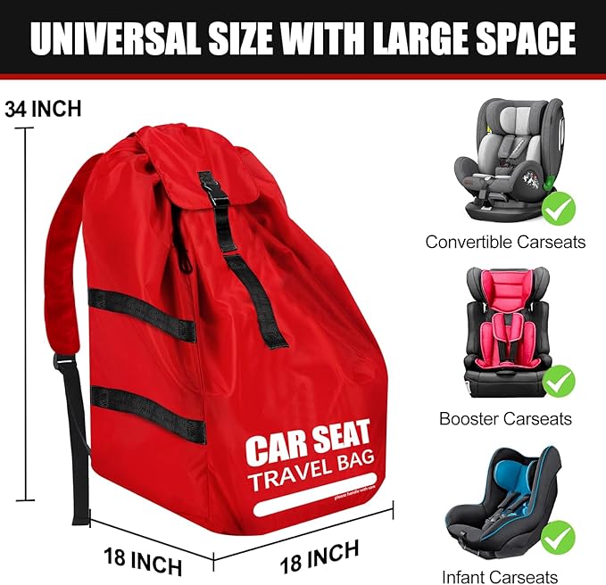 Car Seat Travel Bag for Airplane, Large Car Seat Bags for Air Travel with Comfort Padded Straps, Gate Check Storage Bag/Backpack for Carseat Airport, Carseat Cover Travel - Baby Travel Essential