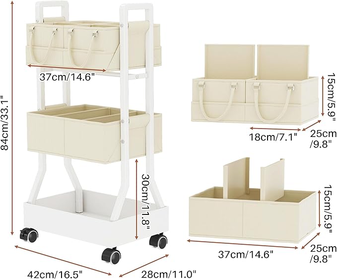 2In1 Baby Diaper Caddy Organizer Cart- Rolling Diaper Cart with Detachable Dividers-Baby Essentials Nursery Storage, for Crib, Bedroom,Kitchen, Bathroom(Off White)