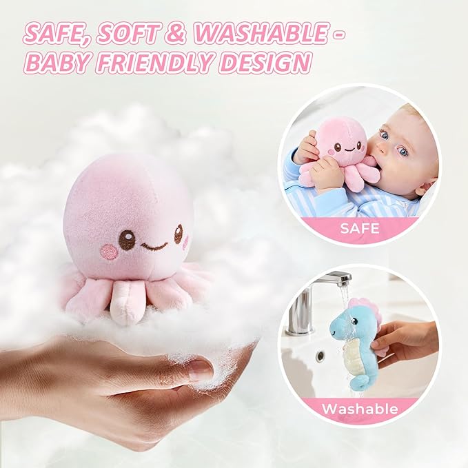 Submarine & Ocean Animals Baby Toys 6-12 Month, Sensory Toy Set with Whale, Dolphin, Starfish, Octopus, Turtle, Seahorse, Soft Montessori Toys for Infants 0-3