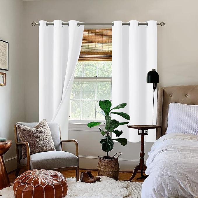 BGment White Blackout Curtains for Bedroom 63 Inch Length 2 Panels Set, Thermal Insulated Bedroom Curtains Soundproof Room Darkening Window Curtain Drapes, Each Grommet Curtains 42 Inch Wide