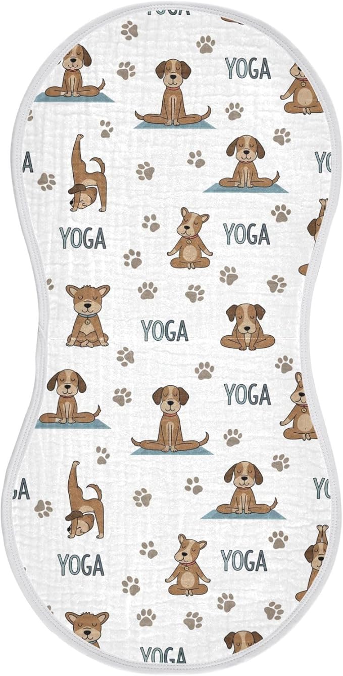 Qinllo 1 Pack Muslin Burp Cloths Dogs Yoga Cotton Baby Burp Cloths Ultra Absorbent and Soft Spit Up Rags for Newborn Babies Boys Girls 22x11 Inch