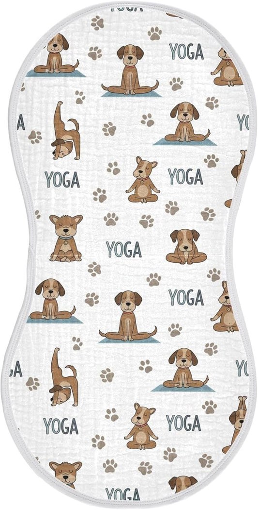 Qinllo 1 Pack Muslin Burp Cloths Dogs Yoga Cotton Baby Burp Cloths Ultra Absorbent and Soft Spit Up Rags for Newborn Babies Boys Girls 22x11 Inch