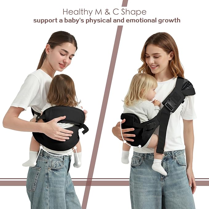 Toddler Sling Carrier, Toddler Carrier Sling, Baby Carriers Hip Carriers with Backrest, Lightweight Travel-Friendly Baby Slings Carriers, Black