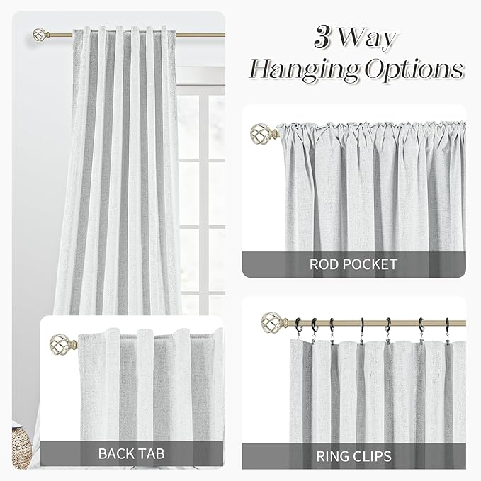 Static White 100% Blackout Curtains 108 Inches Long, Rod Pocket Extra Long Thermal Insulated 2 Panels Window Curtains, Back Tab Soundproof Room Darkening Drapes 9 FT for Living Room