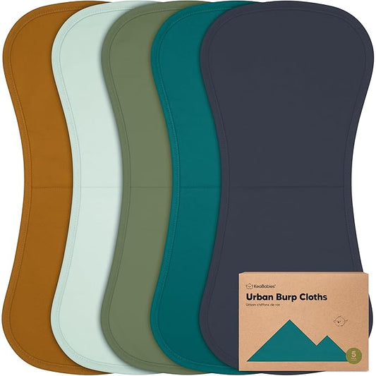 Organic Burp Cloths Baby Boy & Girl - 5-Pack Super Absorbent Cotton Burping Cloths for Babies, Soft & Plush Newborn Spit Up Rags, Infant Towels for Milk Spit Up, Unisex, Large 21" x 10" (Eclipse)