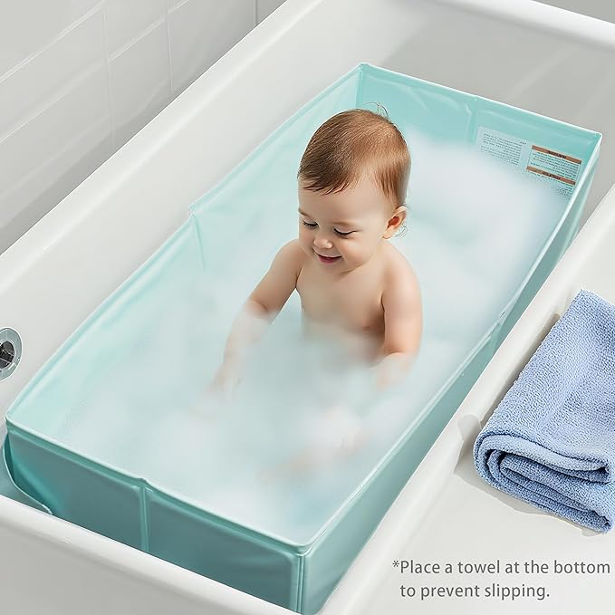Bella’s Friends Baby Collapsible Bathtub, Travel Bath Tub for Baby, Foldable and Portable, Easy Storage, Non-Slip Base, Reinforced Structure, Lightweight, Essentials for 6M-3Y Infant Toddler, Green