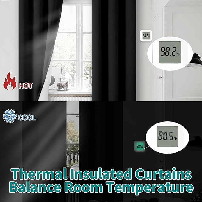 BGment Black Blackout Curtains for Bedroom 72 Inch Length 2 Panels Set, Thermal Insulated Bedroom Curtains Soundproof Room Darkening Window Curtain Drapes, Each Grommet Curtains 42 Inch Wide
