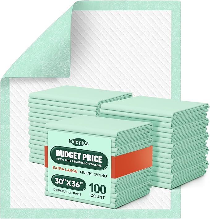 MILDPLUS 100 Count Disposable Bed Pads , 30x36 Inch Extra Large Incontinence Underpads | Heavy Absorbency 90 Grams Pee Pads for Adult, Senior, Baby & Pet Care (No Adhesive)